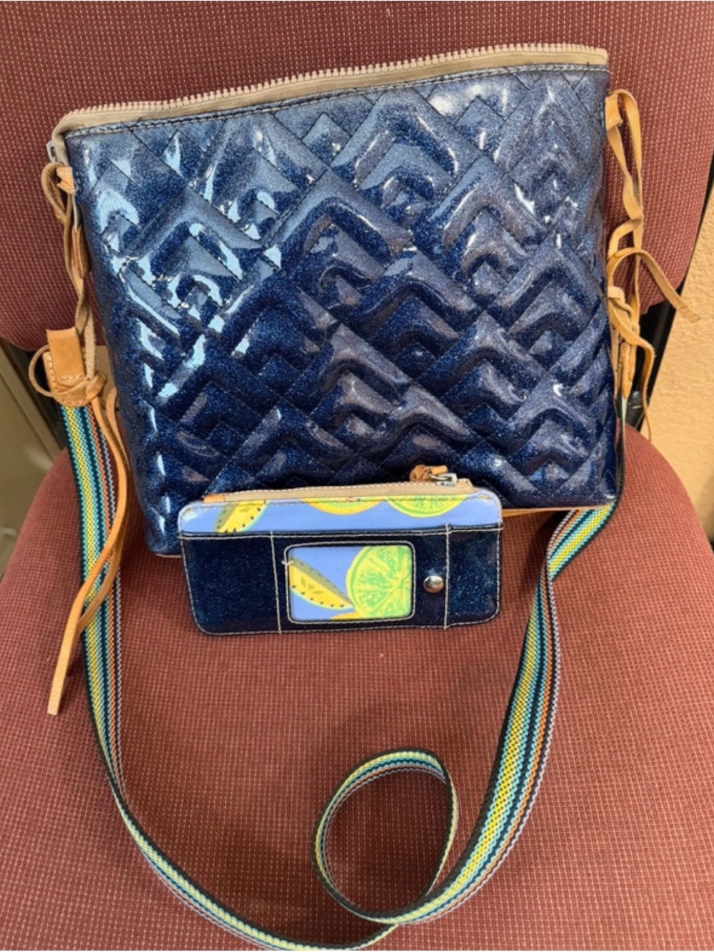 Consuela Navy Blue Crossbody Bag with Matching Phone Wristlet - Picture 2 of 14